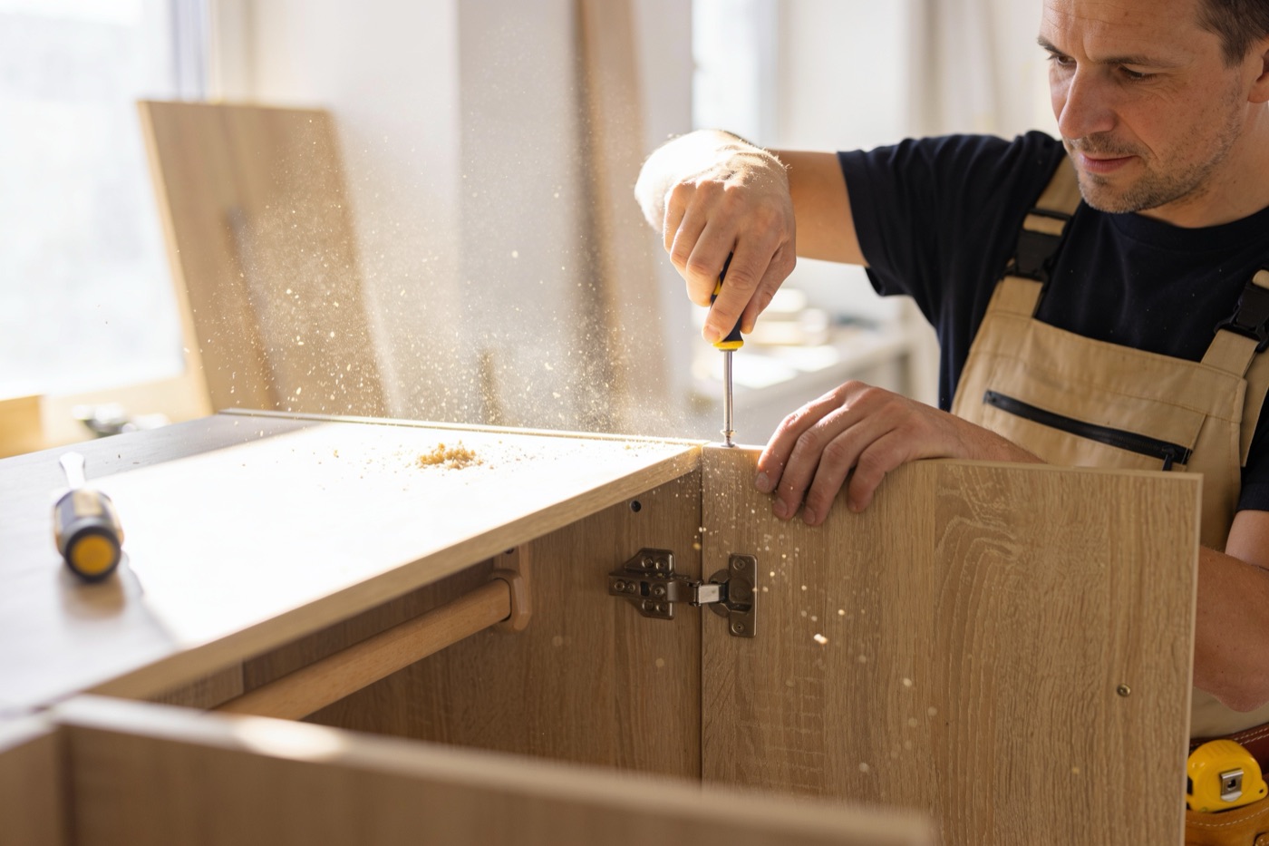 Carpenter installing custom wardrobe